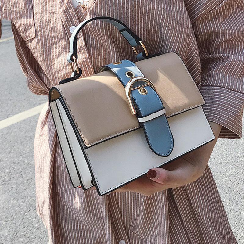 

[EAM] Women New High Quality PU Leather Personality All-match Contrast Lady Tote Crossbody Shoulder Bag Fashion 2021 18A0956, Beige