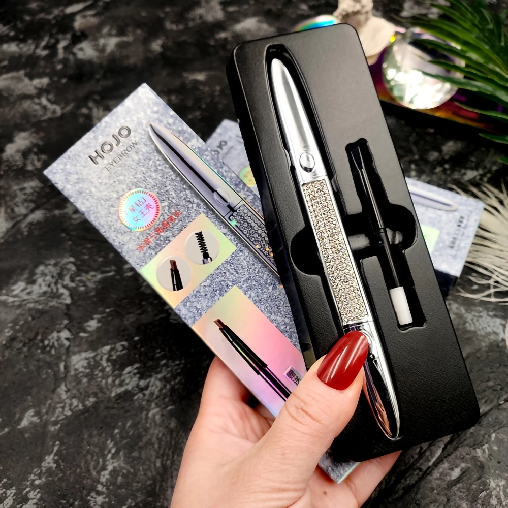 

Hojo New Triangle Eyebrow Pencil Shining Diamond Shape Korean Makeup Waterproof Non-Makeup with Brush Gift With Replace Brow Brush, As picture show