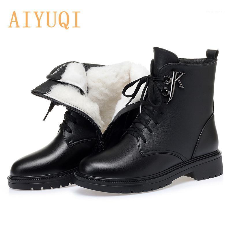 

AIYUQI Winter Boots Women 2020 New Genuine Leather women fur boots wool warm large size 41 42 ladies1, Black fluff