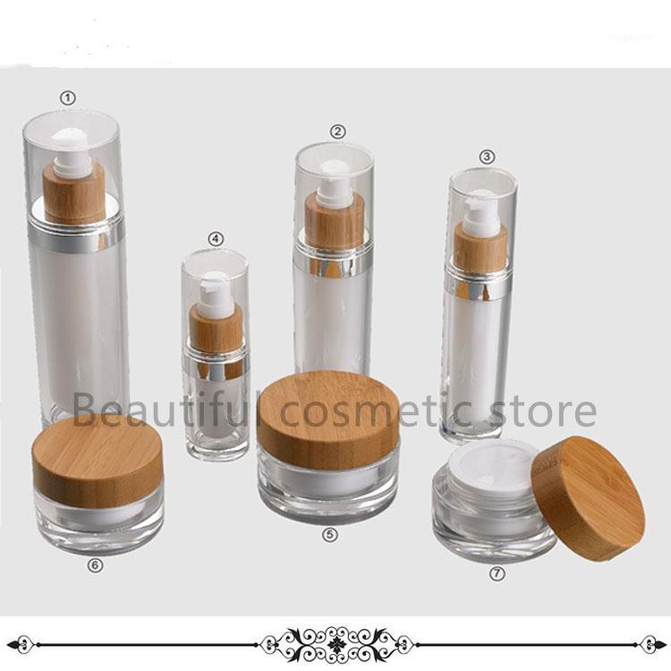 

Eco bamboo jar container 15g/30g/50g plastic acrylic cream jars wooden lids cosmetic packaging skin care oil 15ml 30ml1