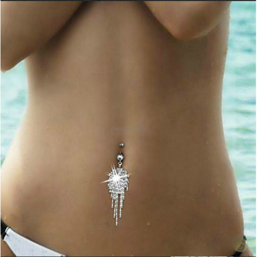 

Fashion sexy crystal Pierced Navel Bell Button Rings Stainless steel diamond tassel belly ring for women fashion jewelry will and sandy new