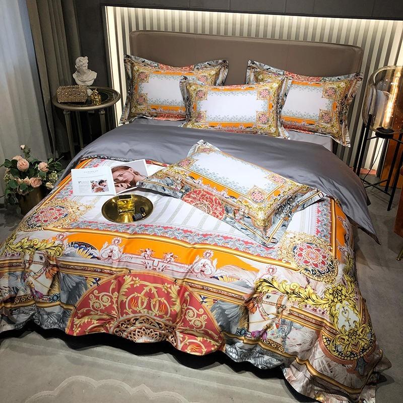 

HD Print Rich Color Duvet Cover Luxury Queen King size Comforter Cover with 2 Pillowcases 1 Bed sheet 1000TC Egyptian Cotton, Color 5