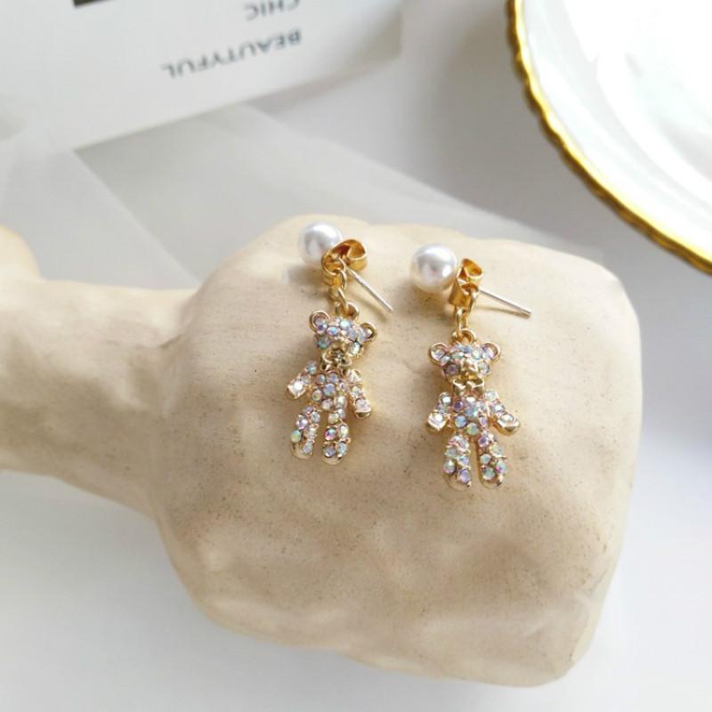 

Stud Cute Animal Bear Earrings Korean Cartoon Anime Earring Rhinestones Party Gifts For Women Girlfriend Romantic 2021