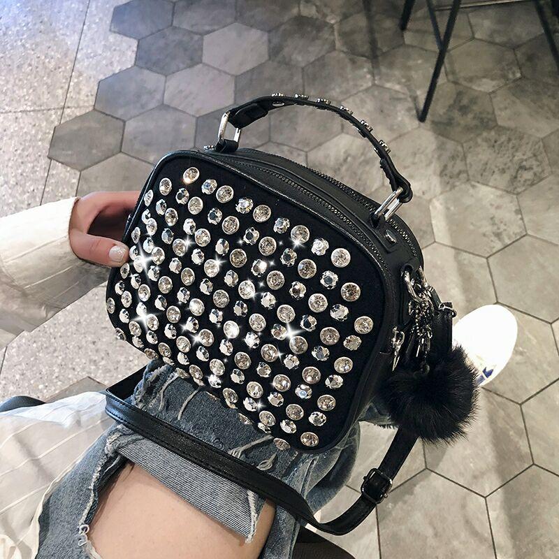 

women luxury leather handbag ladies shoulder hand bag 2020 new girl clutch diamond crossbody bag sac main femme, Style two black