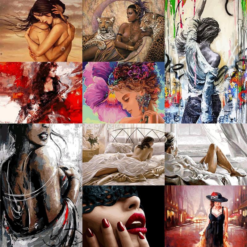 

AMTMBS DIY Painting By Number Sexy Girl Paint Canvas Picture Oil Painting Coloring By Numbers Hand Painted Home Art Decor