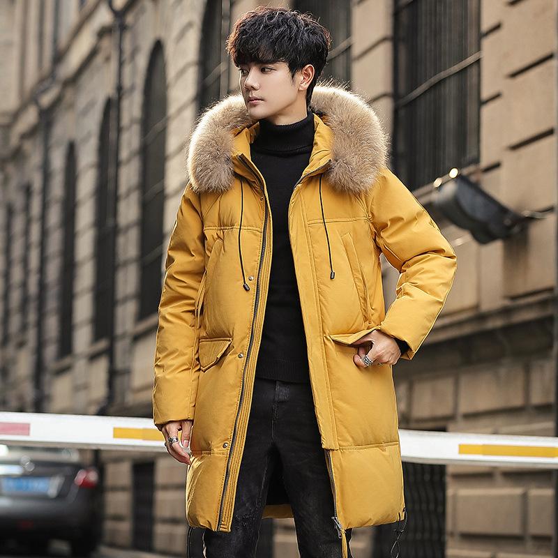 Down Jacket Men's Mid-Length Over The Knee Thick Thick Real Fur Collar 2020 New Winter Warm and Cold Trend Jacket