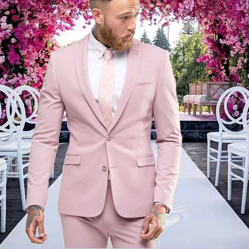 

Men Suits Pink Casual Smart Business Wedding Suits For Men Best Man Blazer Groom Tuxedos Slim Fit Costume Homme Mariage Mens Jacket Quality, Ivory