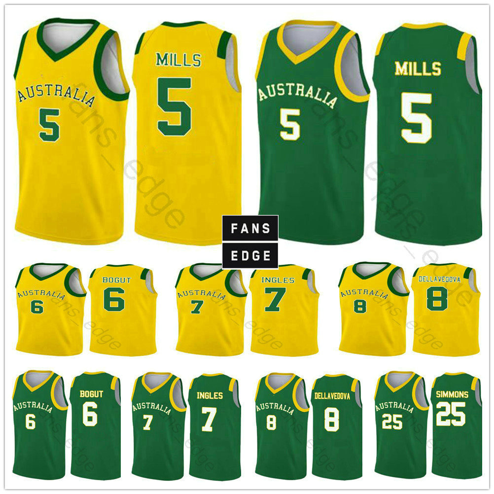 

2019 World Cup Team Australia Basketball Jerseys 5 Patty Mills 12 Aron Baynes 8 Matthew Dellavedova 6 Andrew Bogut 11 Landale Printed Shirt, Black;red