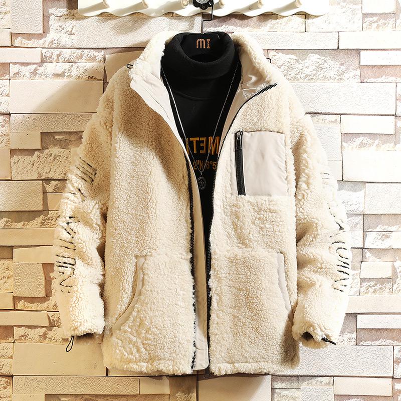 

Winter new parka coat men's loose thick warm jacket stand-up collar jacket lamb velvet windproof ladies large size 5XL, Beige