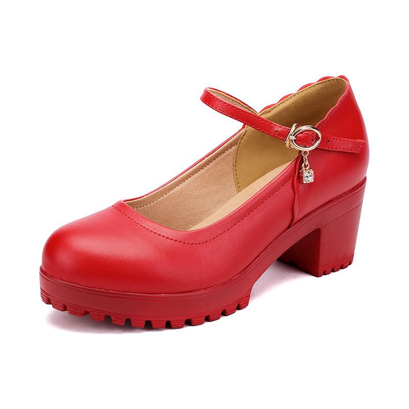 

New Fashion Spring Shoes Women Pumps Non-slip Platform Thick Heel Shoes Size 32-43 High Heels 6/ 8 /10 Cm Black White Red, Black heel high 6cm