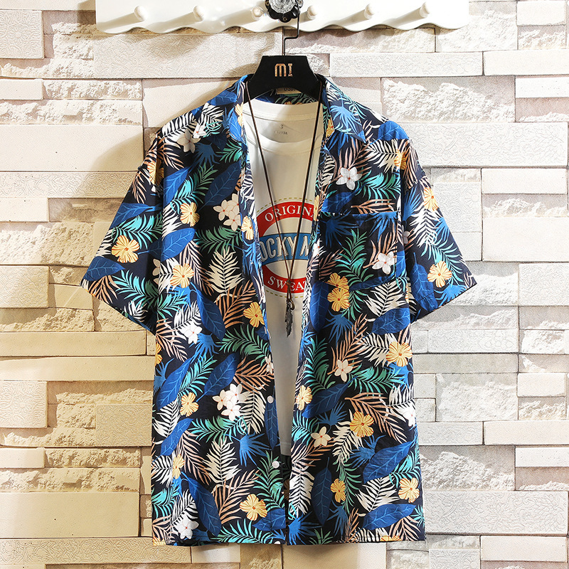 

New Print Brand 2021 Summer Men's Beach Shirt Fashion Short Sleeve Floral Casual Shirts Plus Asian Size M-4xl 5xl Hawaiian 5eie, Check size c530
