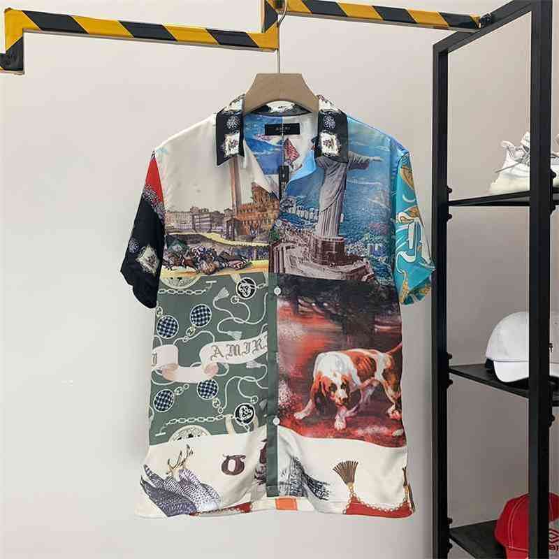 

Wholesale 2022 Amir US amir Hawaiian OS loose casual hip hop silk satin short sleeve shirt men and women, Color