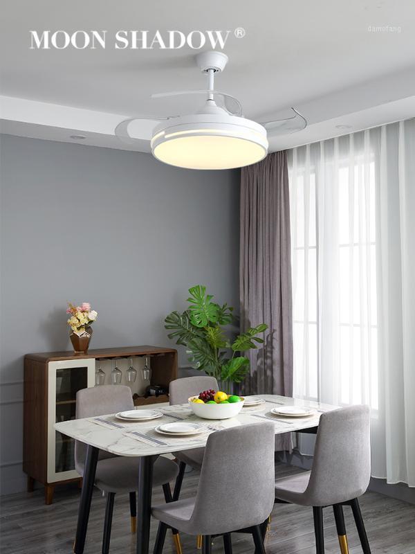 

MOONSHADOW Ceiling Fan Lamp Simple Dimmable Home Living Room Invisible Fan Blade Nordic Silent Soft Dining room Light 220V1