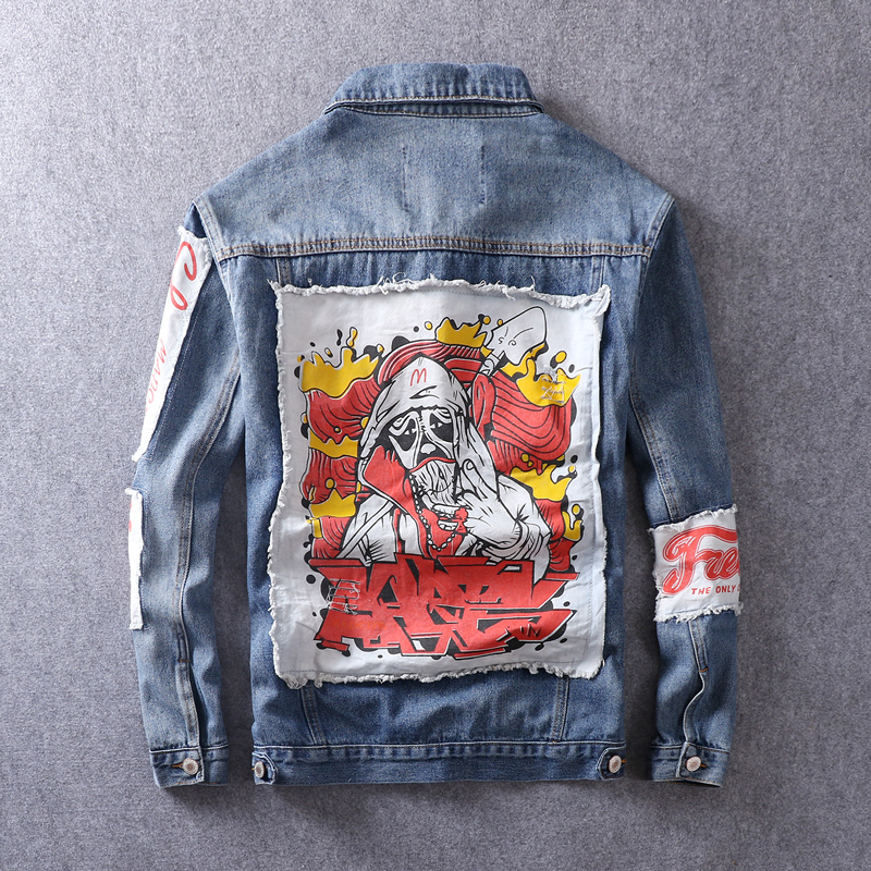 

2021 New Fashion Streetwear Blue Color Patches Designer Hip Hop Denim Jackets Men Style Casual Coats Chaqueta Z4f9