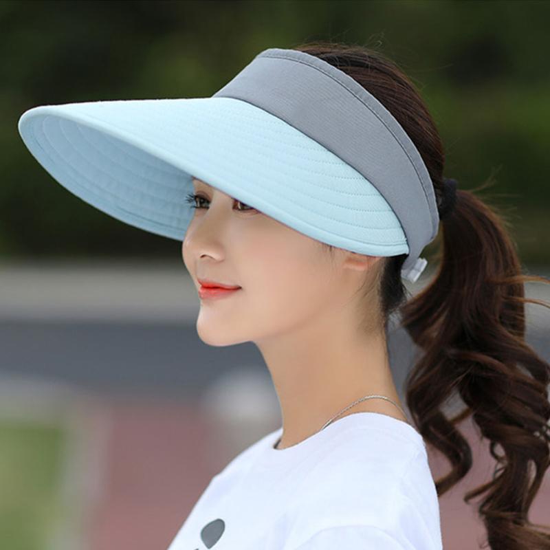 

Outdoor Casual Camping Adjustable Summer Portable Foldable Polyester Visors Women Sun Hat Beach Sunscreen Lightweight, Blue