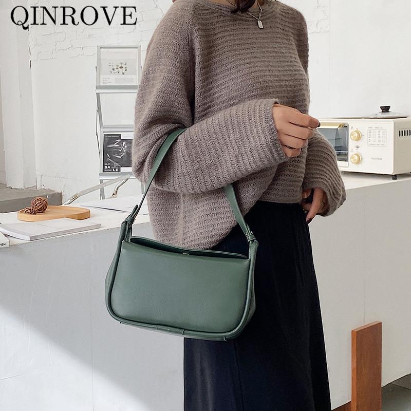 

Green Shoulder Bag For Women 2020 Autumn PU Leather Design Bags Solid Color Vintage Small Luxury Handbags Female Crossbody Bag, Black