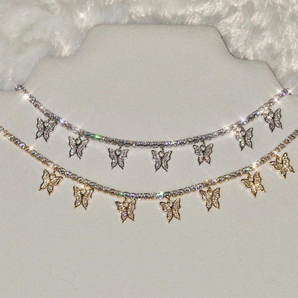 

GODKI 7 Butterflys Charms Pendant 4MM Tennis Chain Choker Necklace Iced Out Cubic Zirconia Bling Hip Hop Jewelry For Men Women 201014