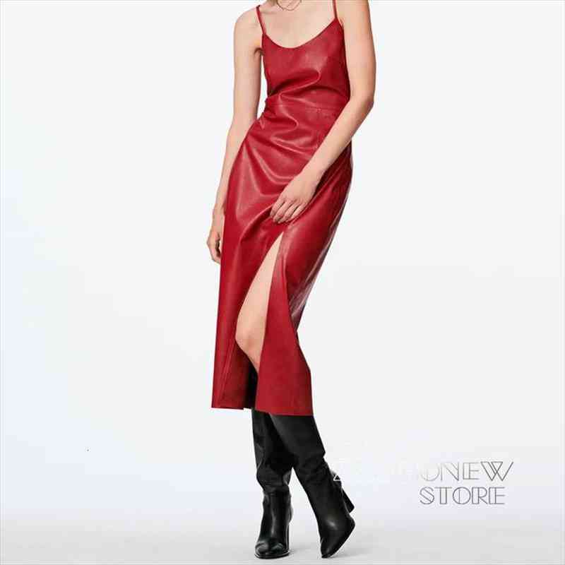 

Zaahonew Autumn Winter Women Plus Velvet Pu Leather Midi Dresse Elegant Red Sexy Slim Side Slit Party Dresses Ladies, Black;gray