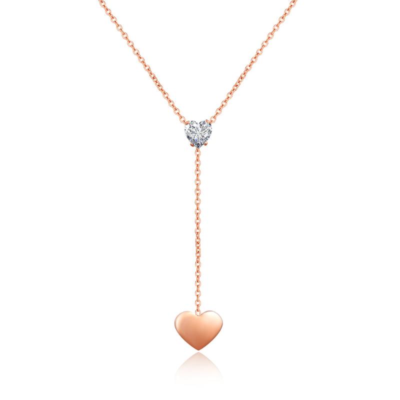 

FIREBROS Rose Gold Stainless Steel Zircon Heart Pendant Tassel Necklace Women Choker Collar Jewelry Accessories Dropshipping