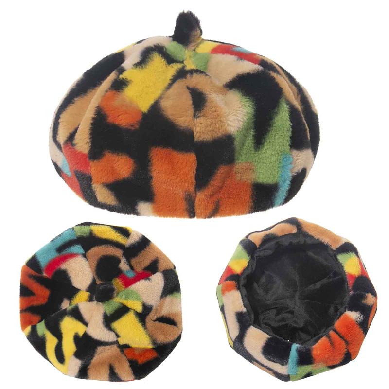 

1PCS Ladies Hat Korean Version Japanese All-match Colorful Fabric Lovely Plus Versatile Plush Britain Retro Warm Painter Hat, Beige
