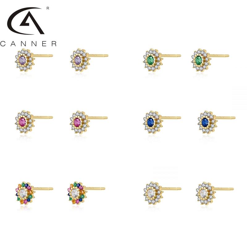 

CANNER 925 Silver Earrings Colorful S925 Sterling Plata Piercing Stud Ear Rings Classic Simple Bohemian Women Fine Jewelry 2021