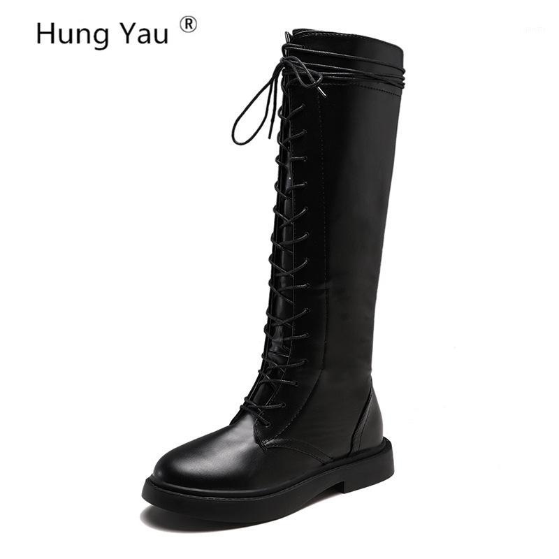 

Hung Yau Over-the-Knee Boots Party Trendy Style Thigh High Heels Lace-Up Women's Shoes Woman Long Leather Boots Plus Size 35-401, Khaki