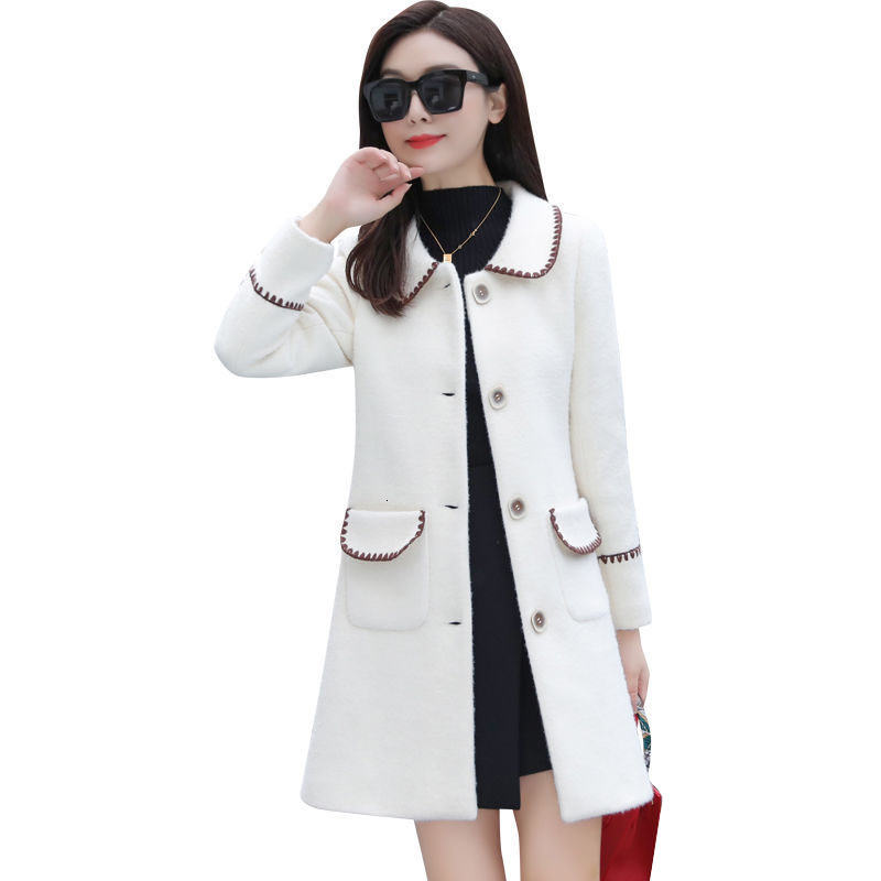 

Medium Length Woman's Gold Wool Mink Coat Winter New Jacket Lmitation Vison Thicken Casual Warm Woolen Outwear R789 D412, Creamy-white.