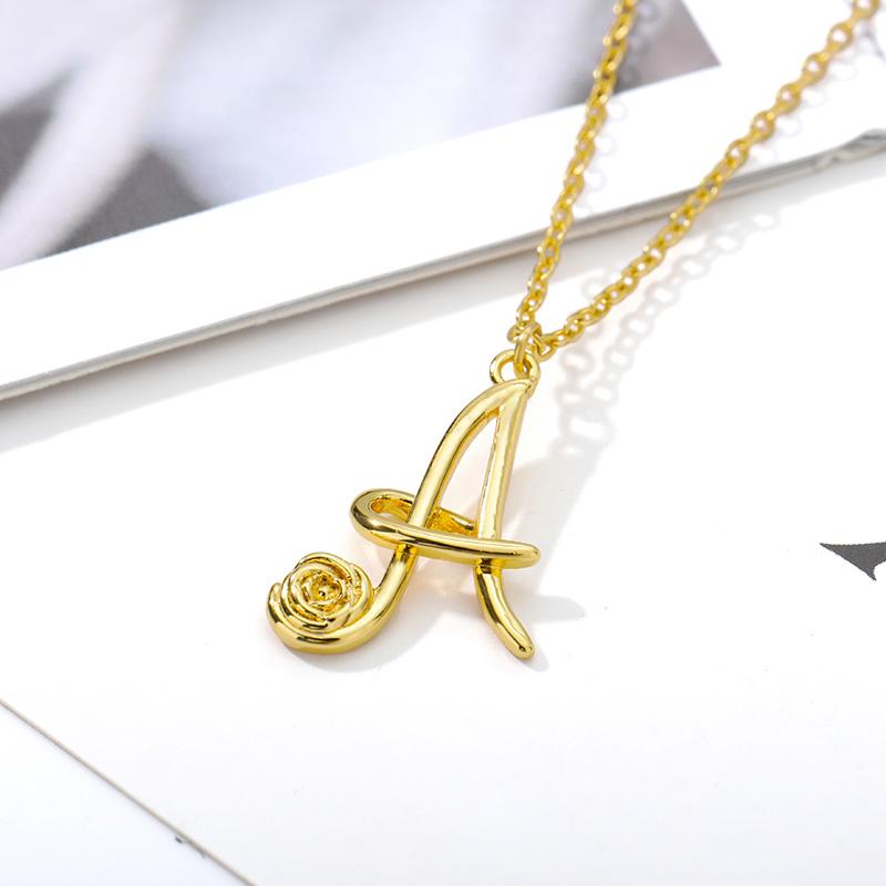 

2020 trend Letter necklace For women stainless steel jewelry For Women Initials Letter Pendant With Rose chain on the neck