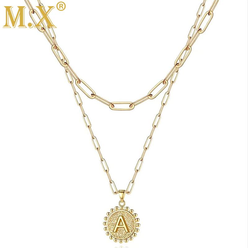 

Pendant Necklaces Mx Dainty Layered Initial For Women 14k Gold Plated Paperclip Chain Necklace Simple Cute Hexagon Letter Choker