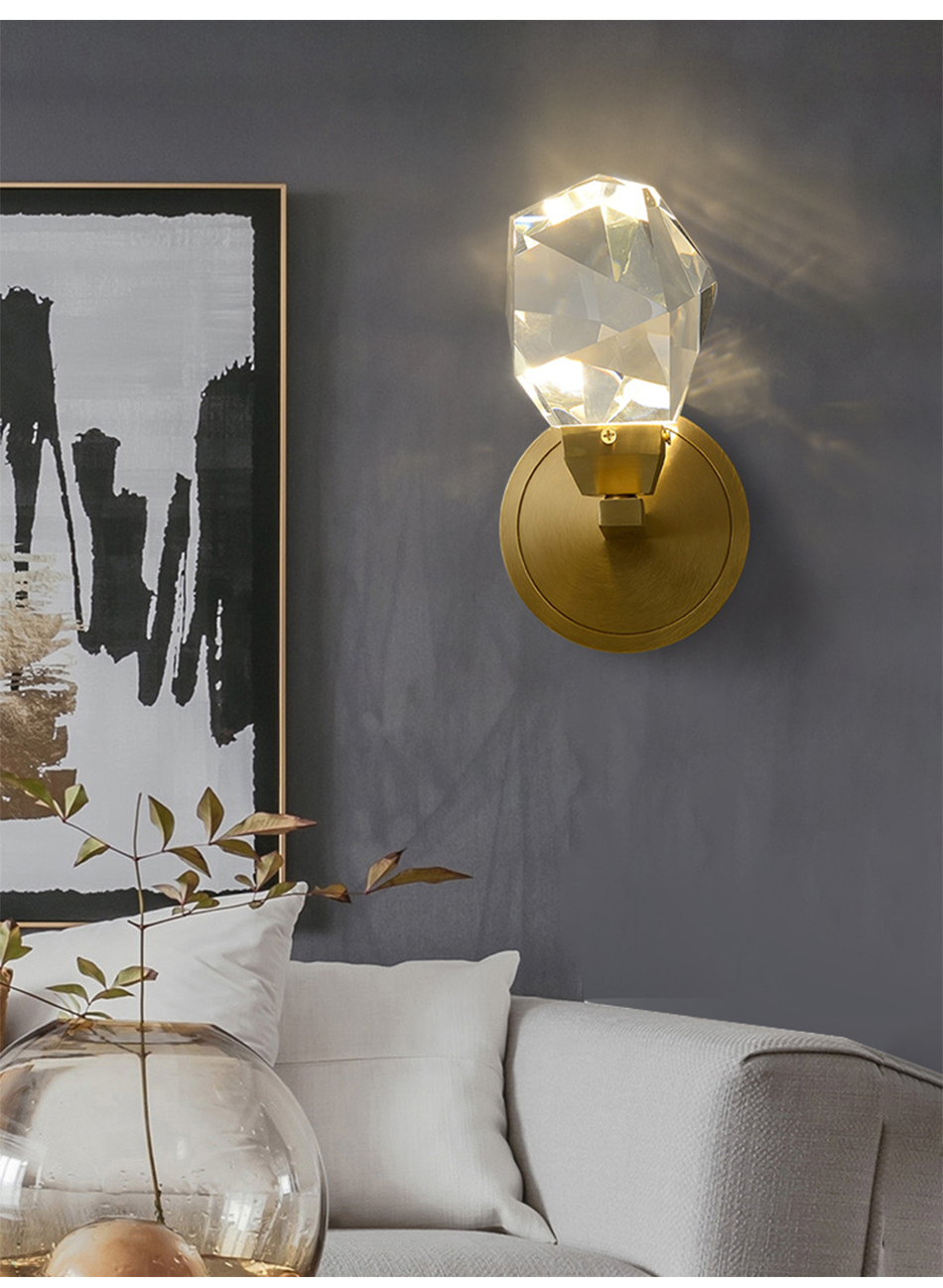 

Modern minimalist crystal wall lamp living room bedroom bedside diamond design crystal copper wall light sconces