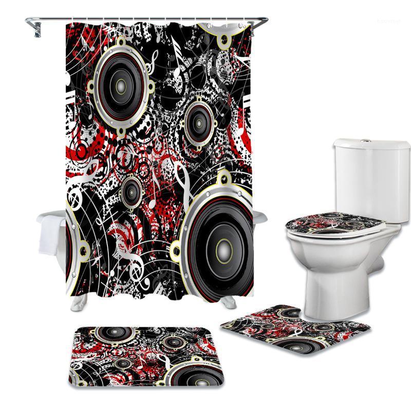 

Echo Equipment Black Music Rhythm Shower Curtain Sets Non-Slip Rugs Toilet Lid Cover and Bath Mat Waterproof Bathroom Curtains1