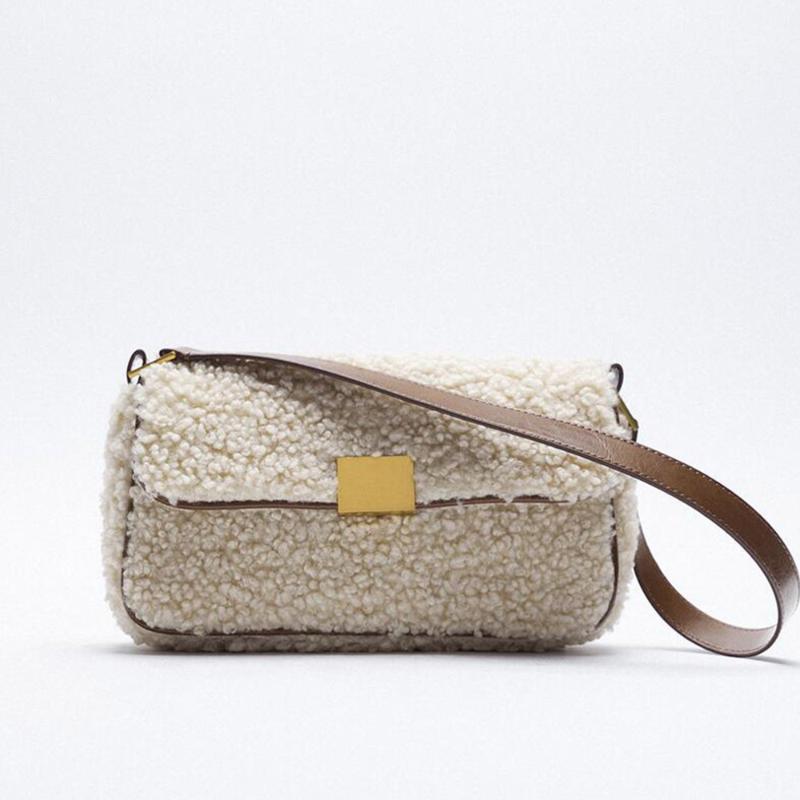 

Fashion Lambswool Flap Women's Shoulder Bag Designer Plush Messenger Crossbody for Women 2021 Small Patchwork Bag Female Purse, Beige