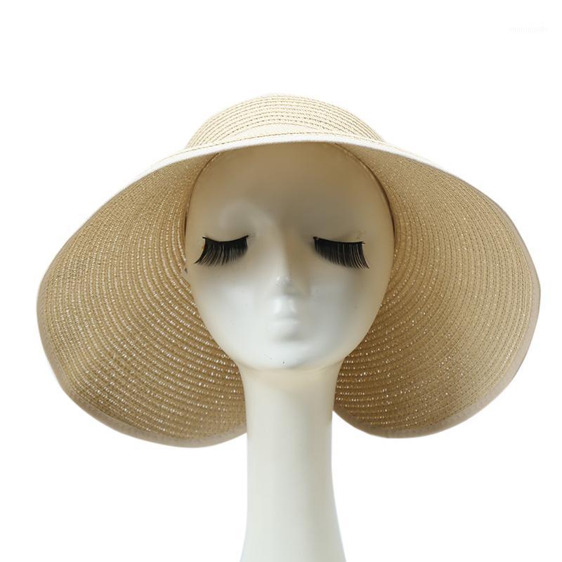

2020 Summer Hat Ladies Caps Women Straw Sunhat Visor Wide Brim Foldable Adjustable Bowknot Summer Beach Big Hat female Caps1, White
