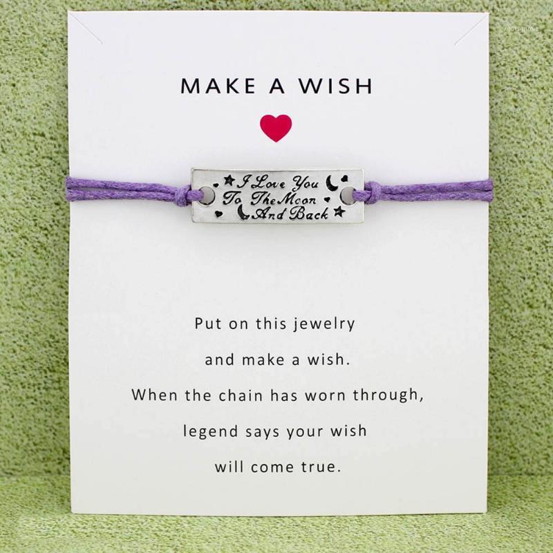 

I Love You to the Moon and Back Star Charm Card Bracelets Purple Yellow Wax Cord Women Men Girl Boy Jewelry Gift Drop Shipping1