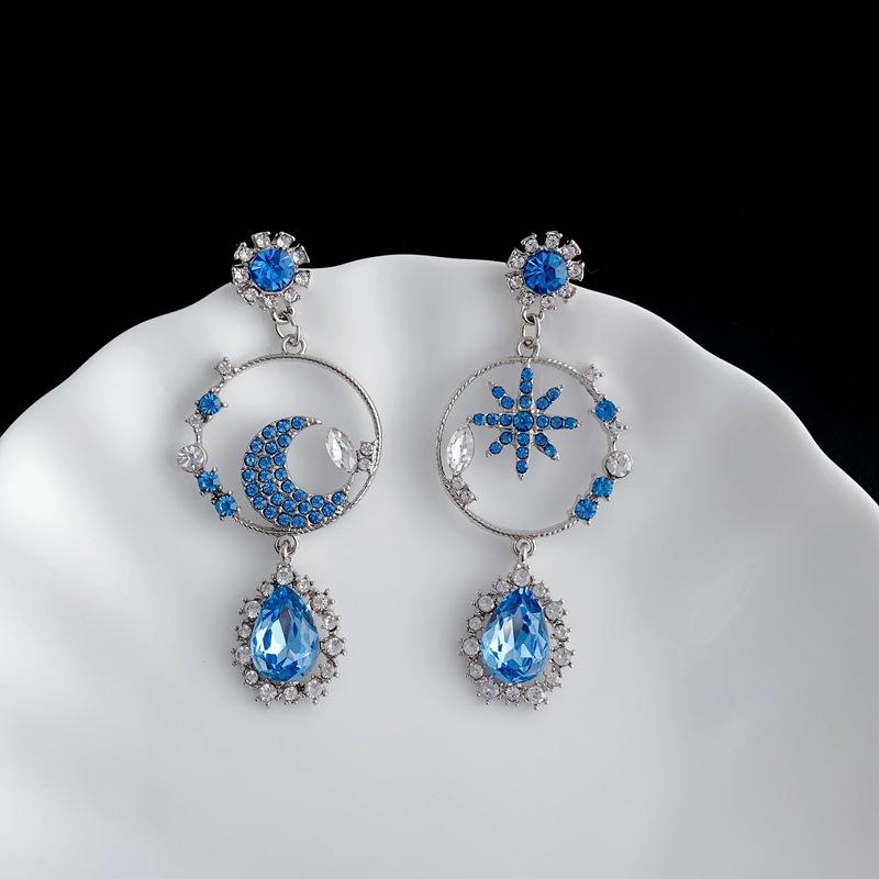 

Orgin Summer Unique Design Blue Star Moon Waterdrop Dangle Earrings for Women Luxury Hollow Out Earrings Party Jewelry Drop Ship