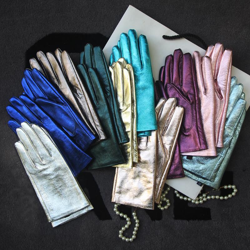 

Wholesale-Genuine Leather Gloves for Women Dress collocation New Fashion bright colour Warm Glove Guantes Customsized Luvas