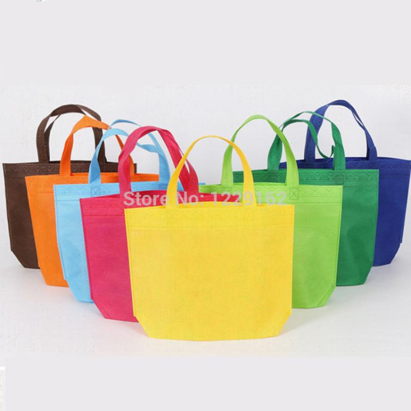 

26*33*10CM (10pcs/) Small Nonwoven shopping Bags with loop handle Colorful Plain PP Non woven handle Bags