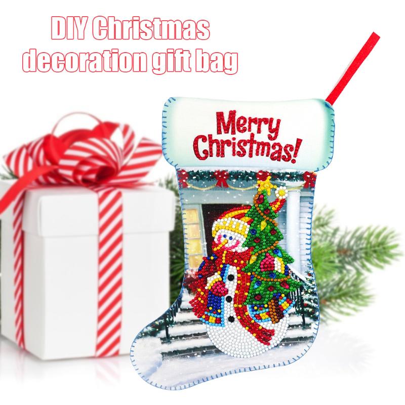 

Christmas DIY Snowman Diamond Painting Stockings Christmas Tree Socks Pendants Gifts Bag Apple Candy Container Handbag Dropship