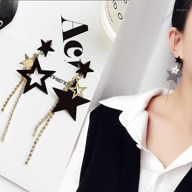 

Dangle & Chandelier Korean Fashion Simple Asymmetric Pentagonal Star Geometric Earring Long Anti-allergy Crystal Luxury Drop Earrings Jewelr