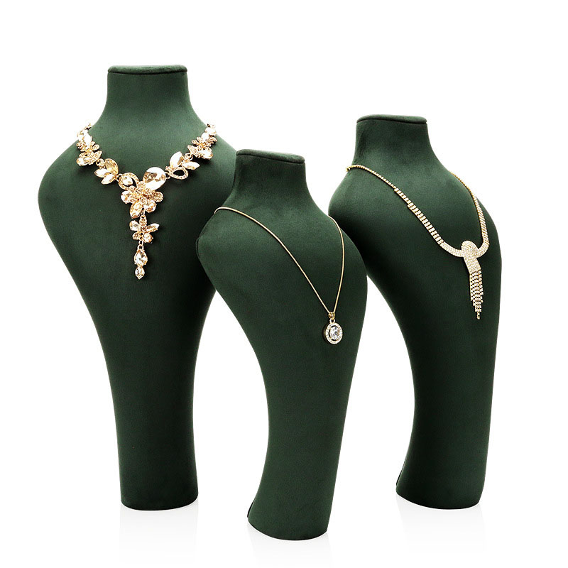 High-end Necklace Jewelry Display Stand Human Head Neck Suede Leather Green Window Shop prop Stand Jewelry Display Props-image-631953336