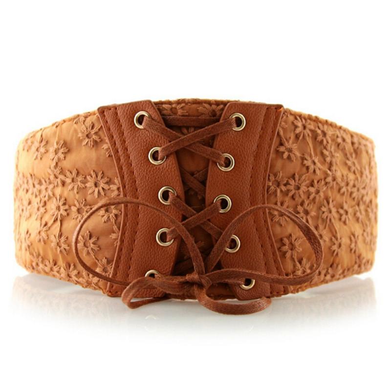 

Elegant Women's Wide Elastic Waist Belt Corset Cute Stretch Lace Waistband Cinch Strap Cummerbunds Black Brown Color