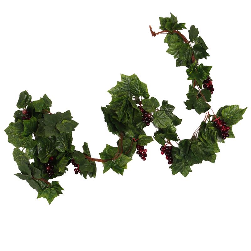 

Green Wired Artificial Grape vine Garland Vine with Bunches of Red Grapes for weddings festivals parties home decorations, As pic