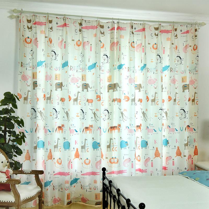 

New English Cartoon Animal Curtains for Kids Bedroom Window Pink Curtain for Living Room Tulle Fabric Curtains Kitchen