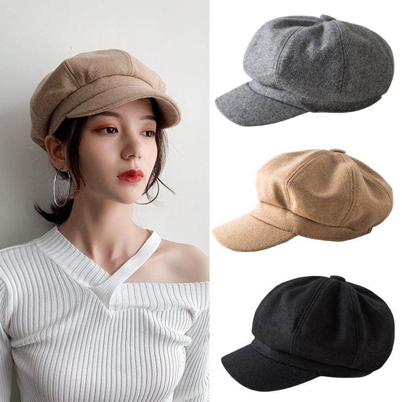 

Women Wool Cotton Blend Berets Winter Autumn Octagonal Beret Caps Stylish Artist Painter Newsboy Hats Black Grey Beret Hats