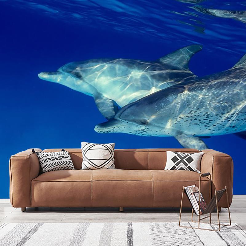 

Custom photo wallpaper big mural blue ocean bubble dolphin living room children room1