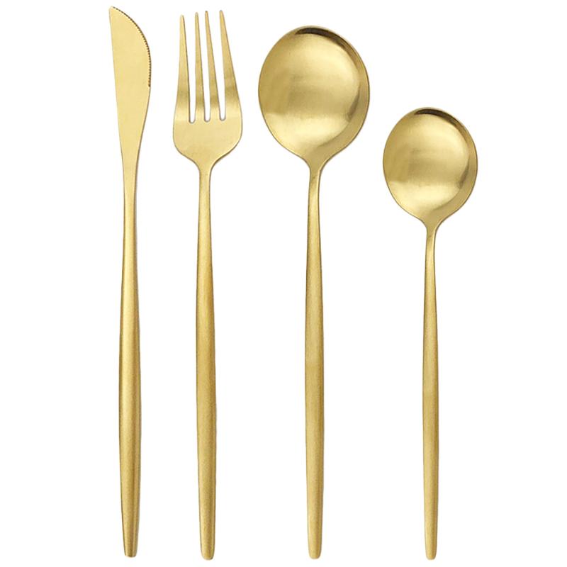 

Gold MatteTableware Flatware Cutlery Set Stainless Steel Dinner Set Knife Fork Spoon Dinnerware Kitchen Accessories