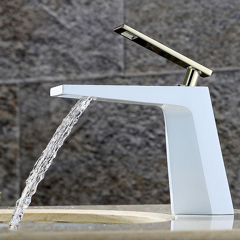 

DHL Chrome Finished Solid Brass Bathroom Baisn Sink Faucet Single Handle Mixer Waterfall Tap Deck Mounted 5 Color Choose KF929