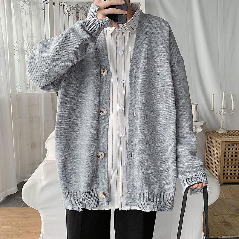 

Men's Autumn 2021 New Fit Fine Sweater Male Clothing 6SC5, Gray light