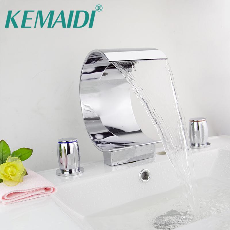 

KEMAIDI Hight Quality Bathroom Mixer Deck Mounted Bathtub Waterfall Basin Mixer Tap Chrome Faucet Set 3Pcs N0010