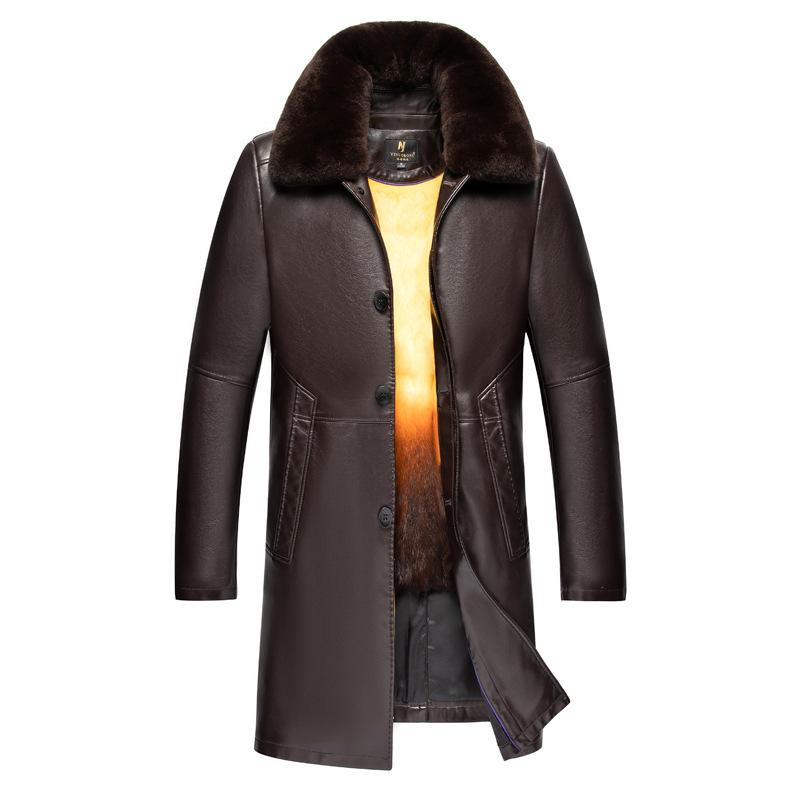 

2021 Middle-aged And Elderly Men's Fur Collar Overcoming Mid-length Autumn And Winter Gold Rex Fur Liner Male Det, Picture color 1